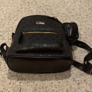 Black Women's Mini Backpack with Gold Hardware